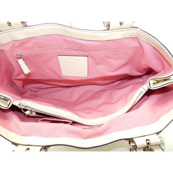 Y2K Coach F13733 Soho Leather Large Tote Shoulder Bag Purse Cream Thick Stitch - Picture 3 of 10